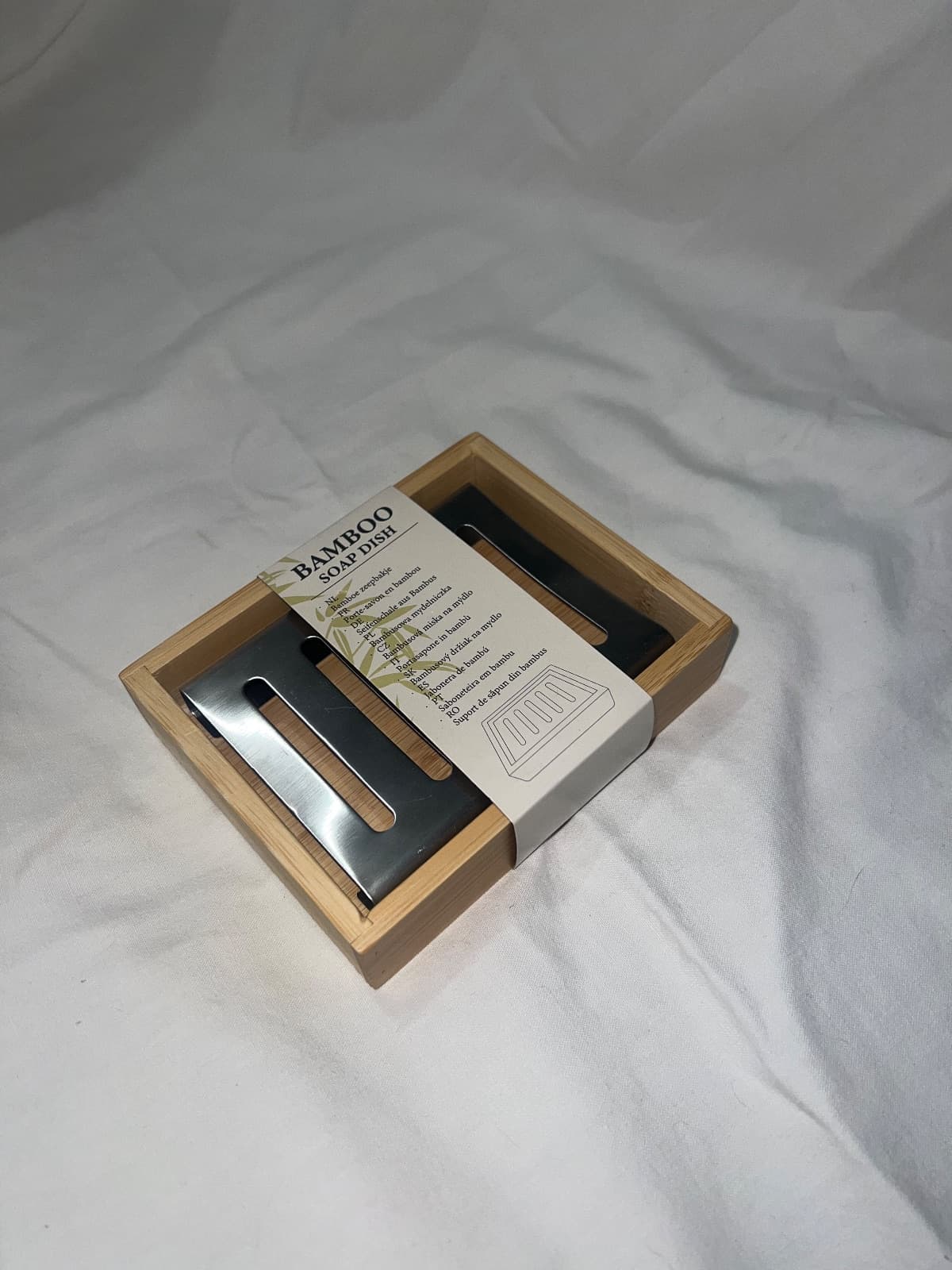Bamboo Soap Dish Portasapone con inserto metallico